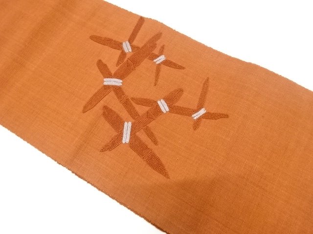 JAPANESE NAGOYA OBI / YUKI TSUMUGI / EMBROIDERY / BAMBOO GRID